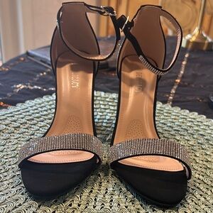 NWOT never worn size 7.5 Delicacy Black Heeled Sandals with Crystal-Strap Detail